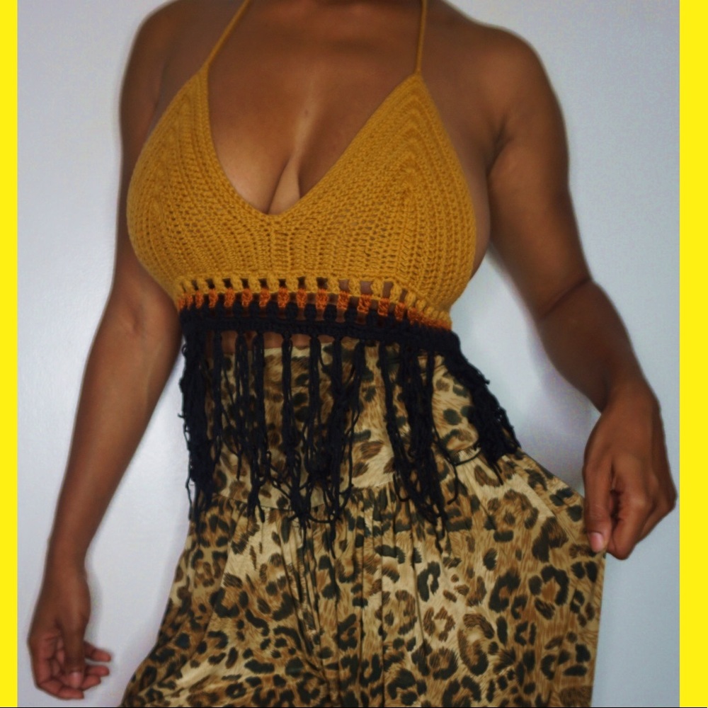 Forever 21 Knitted Fringe halter top